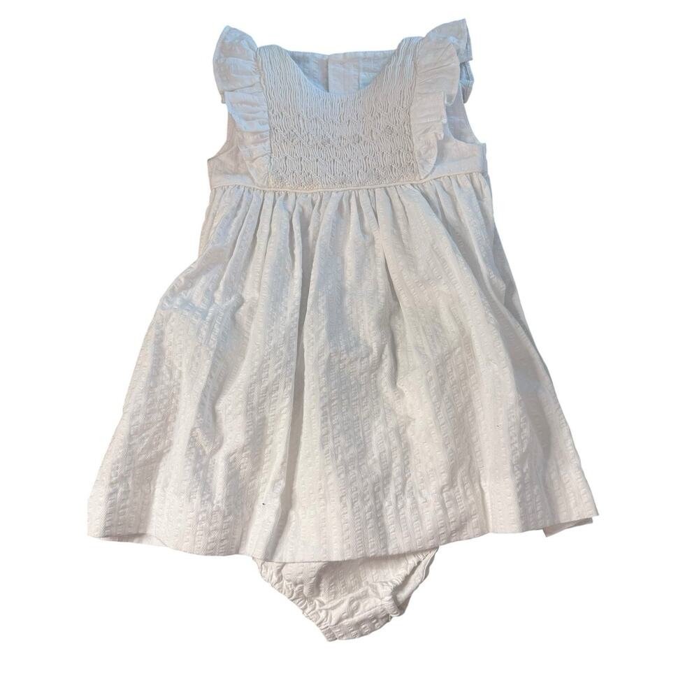 Edgehill‎ Collection White Smocked Seersucker Dress Size 6 months